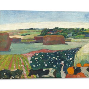 Impresión en lienzo con marco de madera Paul Gauguin - Almiares en Bretaña - Impreso con textura efecto pintado