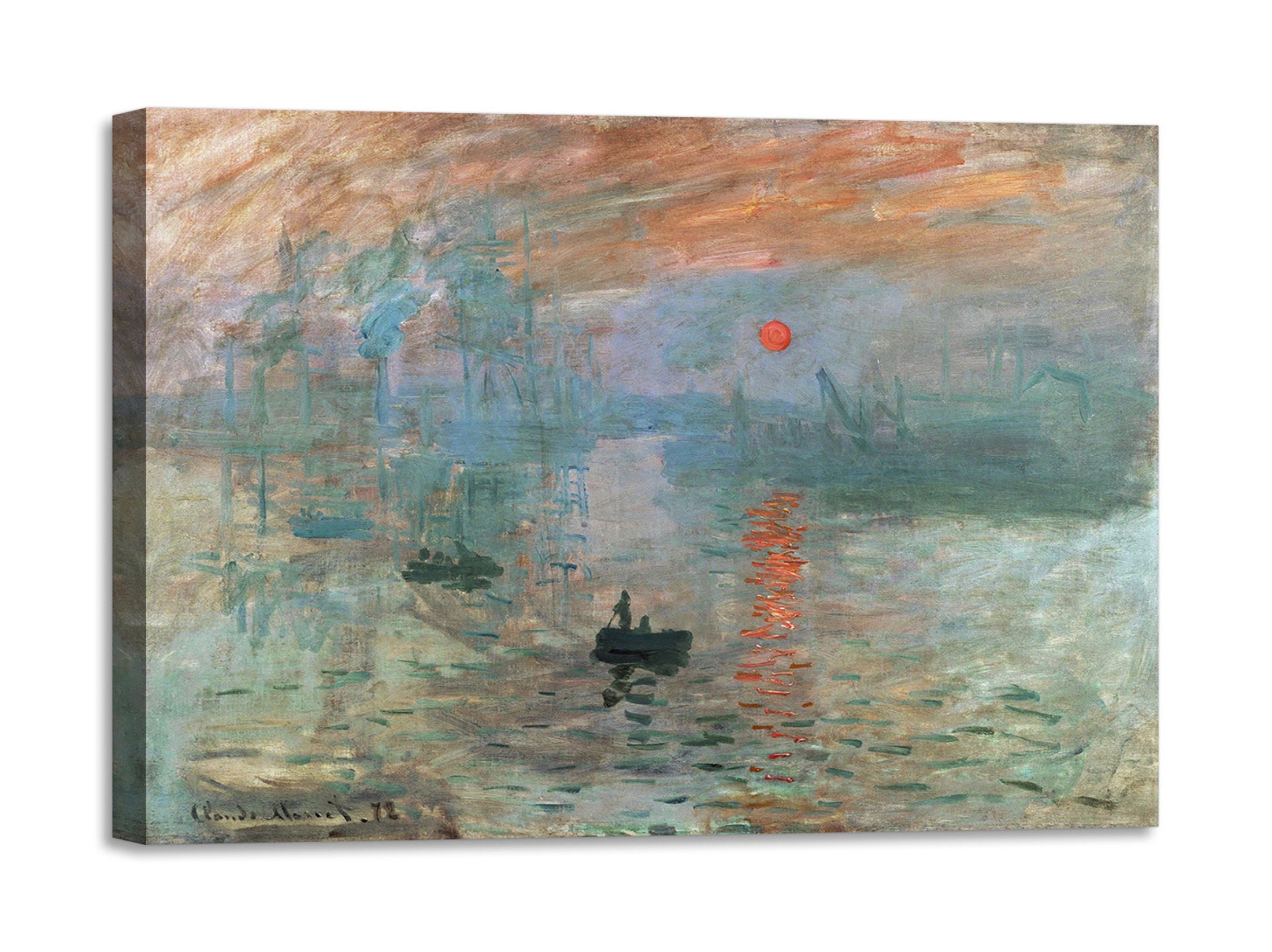 Canvas Print with Wooden Frame Claude Monet - Impression Sunrise - Printed with painted effect texture