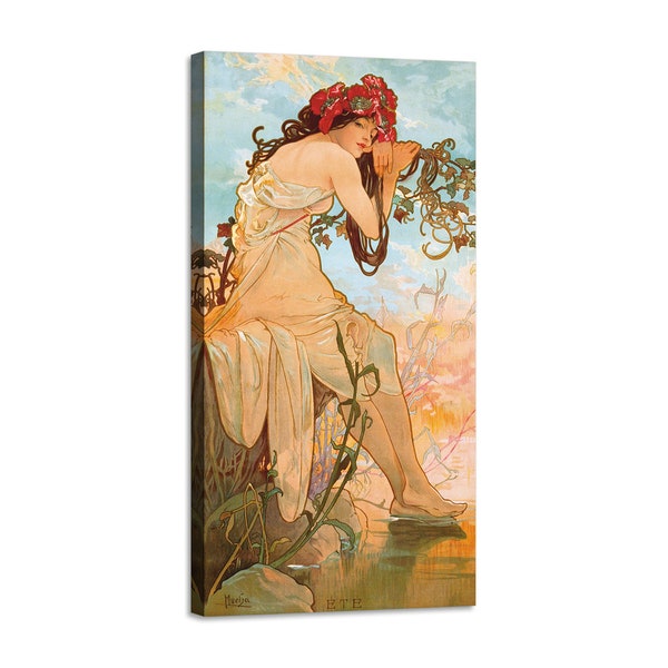 Leinwanddruck Gemälde mit Holzrahmen Alphonse Mucha - été