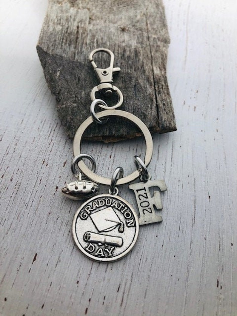 Nephew College Sports Keychain High School Custom Gift for Son Class of 2021 Pewter Initial Personalized Graduation Gift