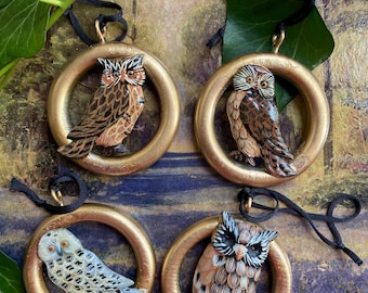 Vintage Owl Hanging Ornament: Recycled Gold Tree Decoration, Party Favour
