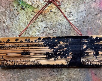 Wood grain silhouette art, original hand painted piece, reclaimed materials, hanging nature gift