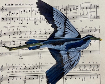 Heron folk art; reclaimed materials