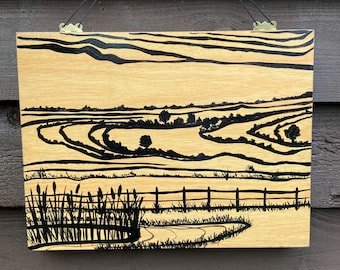 Wood grain silhouette art, original hand painted piece, reclaimed materials, hanging nature gift