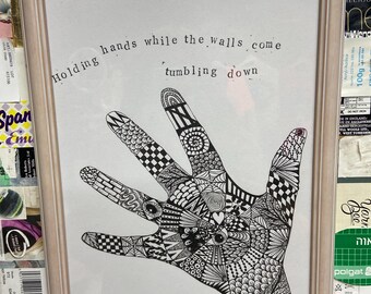HAND drawn doodle hand art with music lyrics - Tears for Fears framed originals