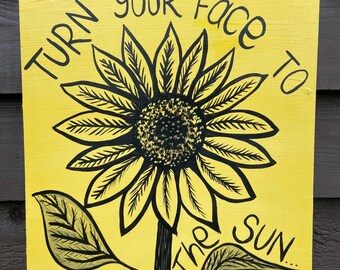 Turn your face to the sun; Sunflower monochrome original art