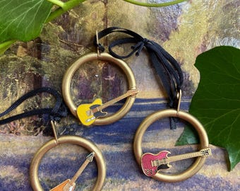 Vintage Guitar Hanging Ornament: Recycled Gold Tree Decoration, Party Favour