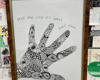 HAND drawn doodle hand art with music lyrics - Chappell Roan framed originals