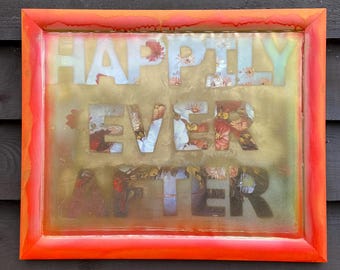 Happily ever after neon metallics Graffiti Art on Recycled Vintage Flowers Print