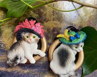 Vintage Cat Hanging Ornament: Recycled Gold Tree Decoration, Party Favour