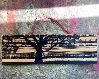Wood grain silhouette art, original hand painted piece, reclaimed materials, hanging nature gift