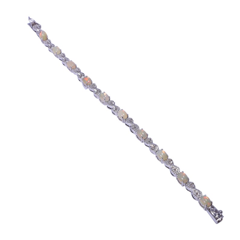 Handmade Jewellery Silver Bracelet 925 Sterling Silver 5x7 MM Oval Natural Opal CZ Bracelet Silver Opal Bracelet