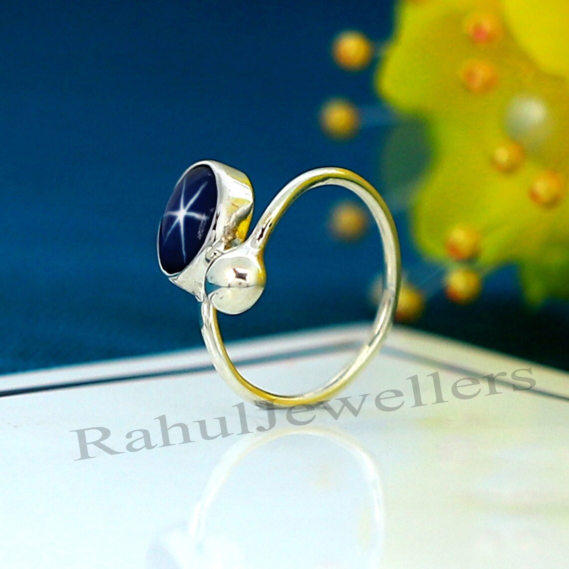 Blauer Lindy Stern Ring – 925 Sterlingsilber, Handgefertigt, Mit Saphir-Design