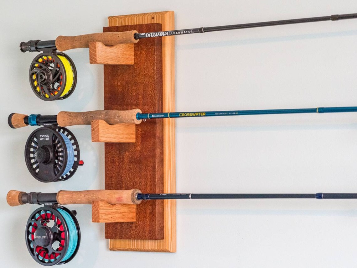 Custom exotic wood fishing rod rack fly rod holder wall Etsy