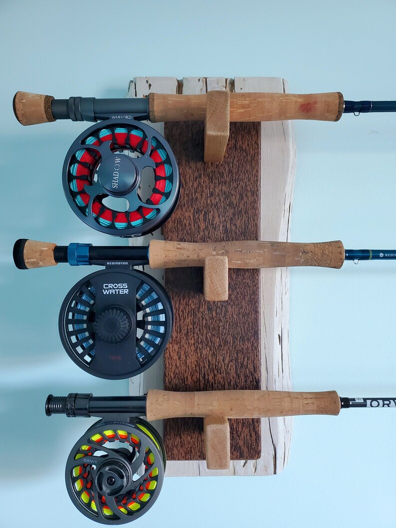 Custom exotic wood fishing rod rack fly rod holder wall Etsy