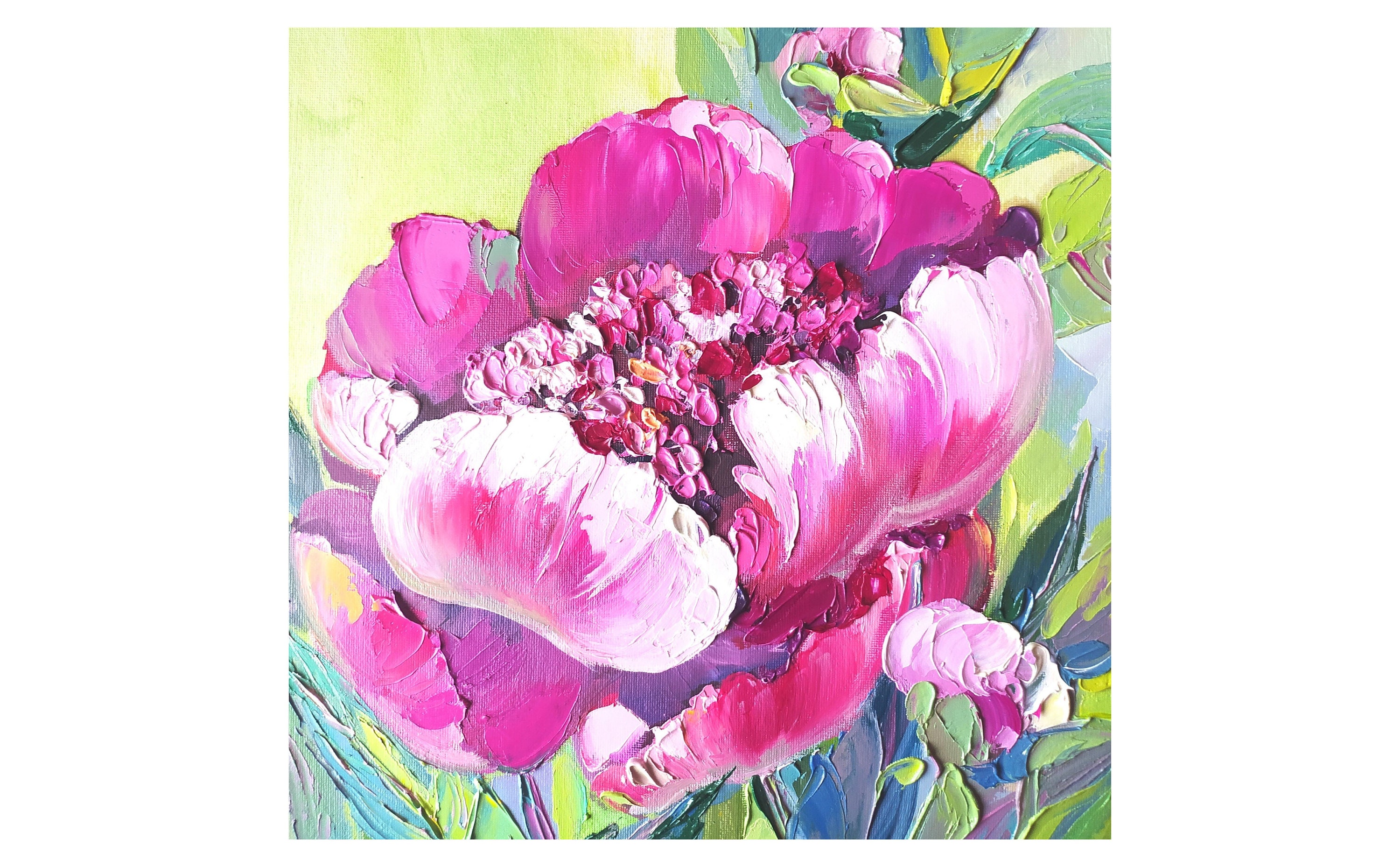 floral art 8 × 12 in. garden flower painting Peonies oil painting