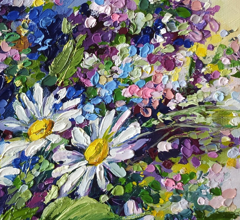 Home & Living Daisy Painting Flower Original Art 12 by 8 Oil Impasto ...