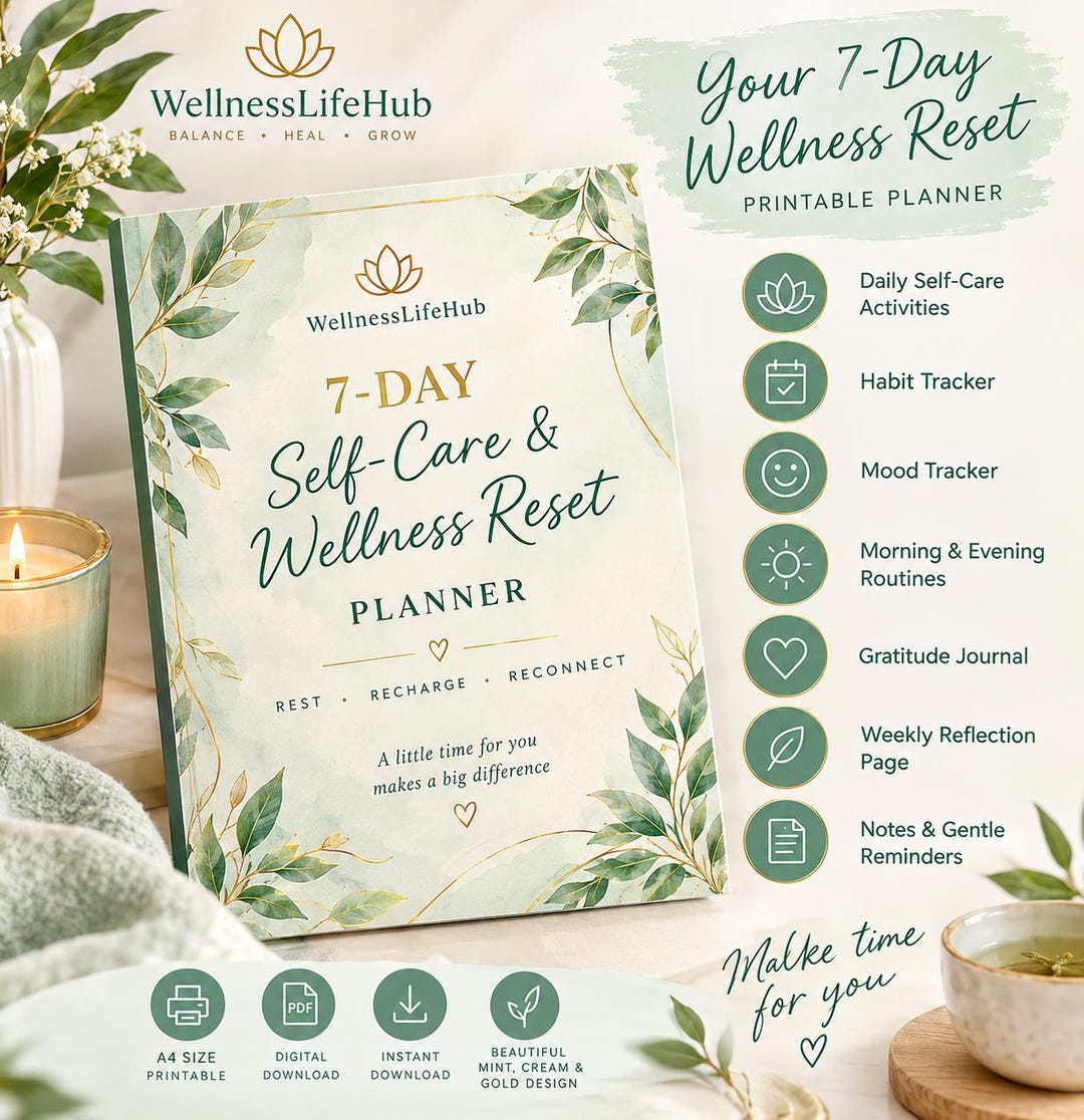 7-day Self-care & Wellness Reset Planner , Wellness Journal, Daily ...