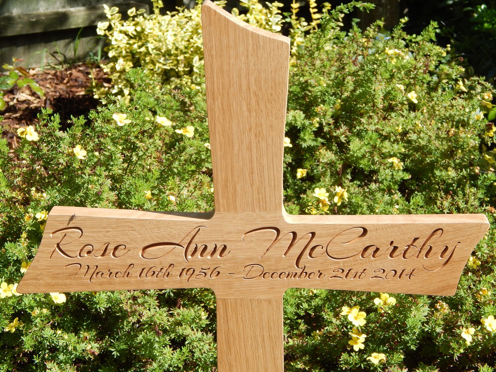 Carved Solid Oak Wooden Grave Marker Memorial Cross Etsy