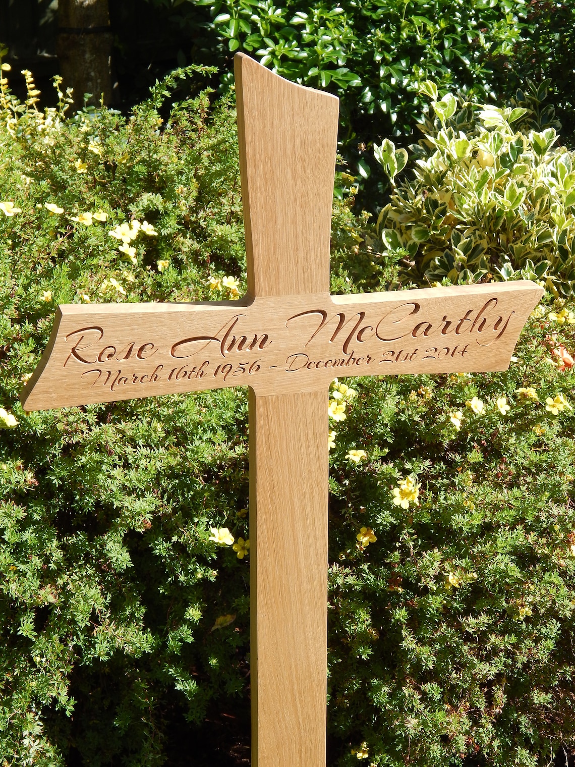 Carved Solid Oak Wooden Grave Marker Memorial Cross Etsy