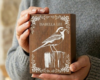 Caja de urna de cremación de madera personalizada con grabado de pájaro, urna conmemorativa personalizada para cenizas humanas, urna con nombre y fecha grabados, regalo de condolencias,