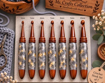 Wood Resin Crochet Hook Set 10 Pcs, Handmade Crochet Hooks 4mm-12mm, Ergonomic Wooden Handles, Gift for Crocheter