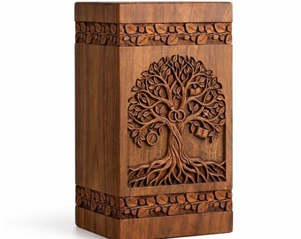 Urna funeraria de madera Árbol de la Vida, urna conmemorativa personalizada, urna de madera grabada para cenizas, urna de palisandro hecha a mano, regalo de condolencia