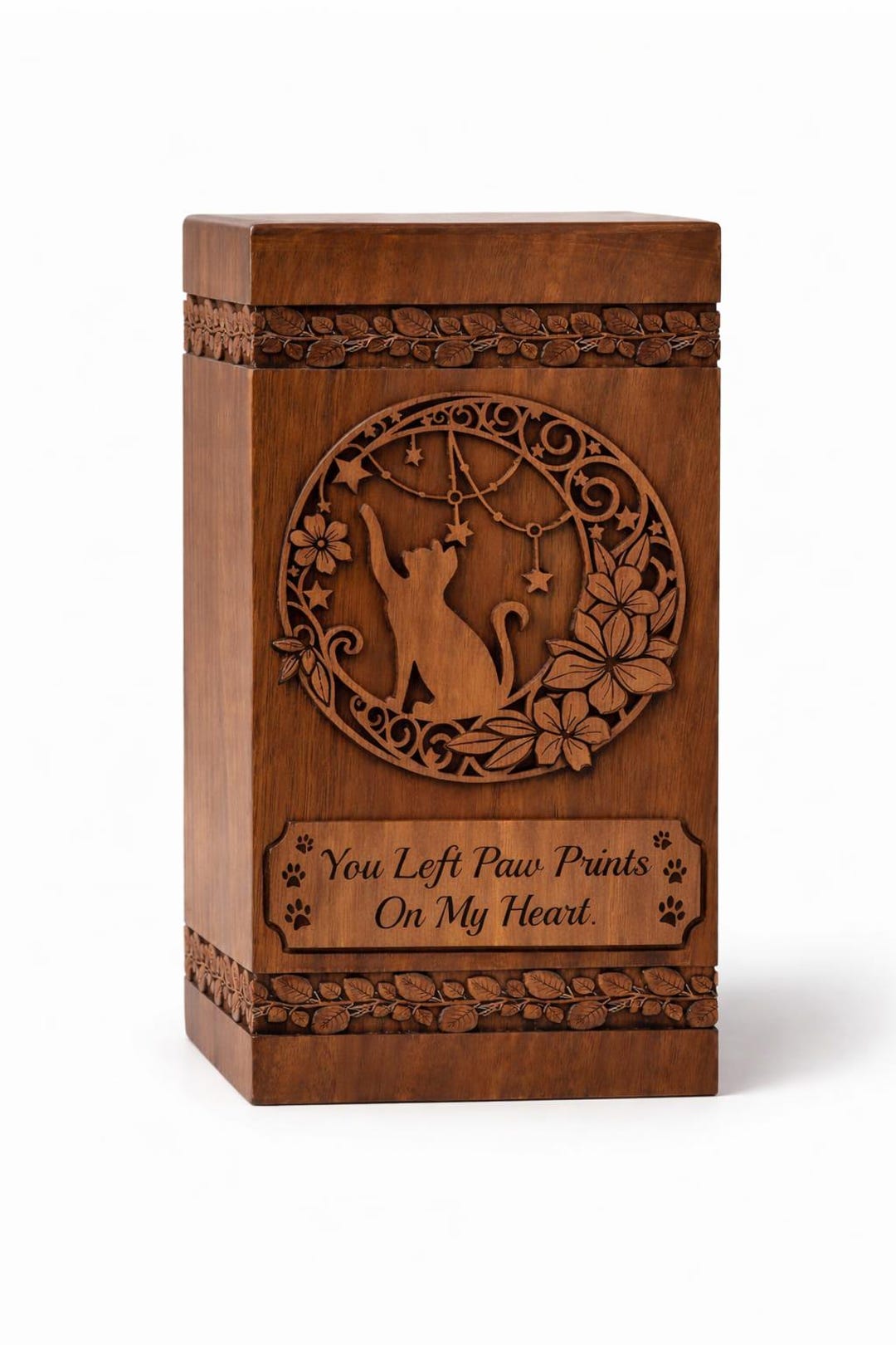 Personalized Wooden Pet Urn Box With Paw Print Engraving, Dog Cat ...