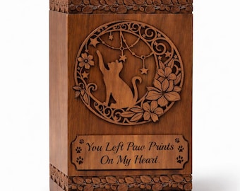 Urna funeraria de madera personalizada para mascotas con grabado de huella de pata, urna conmemorativa para perros y gatos, caja de cremación de madera hecha a mano, recuerdo personalizado para la pérdida de una mascota.