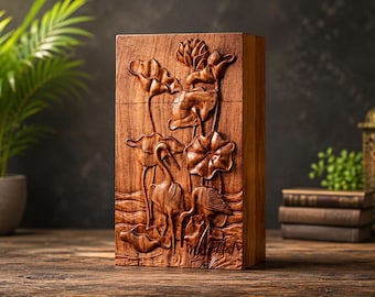 Hand Carved Wooden Cremation Urn Box, Flamingo Memorial Urn for Ashes, Personalized Funeral Urn, Handmade Sympathy Gift