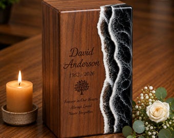 Ocean Resin Cremation Urn for Human Ashes Handmade Wooden Memorial Urn Personalized Funeral Ashes Urn Custom Engraved