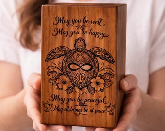 Urna funeraria de madera personalizada con forma de tortuga marina, caja conmemorativa "Que descanses en paz", urna funeraria grabada de madera de sheesham para cenizas humanas.
