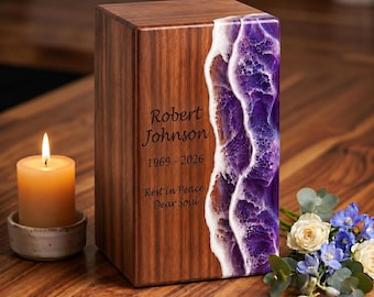 Ocean Resin Cremation Urn for Human Ashes Handmade Wooden Memorial Urn Personalized Funeral Ashes Urn Custom Engraved