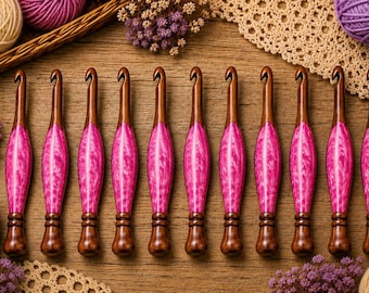 Handmade Wood & White Resin Crochet Hook Set, 9 Piece Ergonomic Crochet Hooks, Wooden Yarn Tools, Crochet Gift for Her