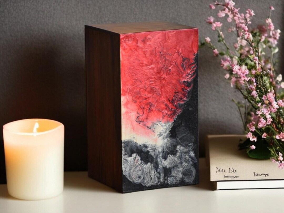 Urn Box, Rosewood & Red Resin Ocean Wave Urn Box | Urns for Human Ashes ...