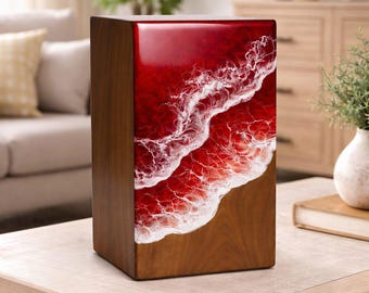 Urna de madera de palisandro de resina roja para cenizas humanas, urna de cremación de madera hecha a mano, moderna urna conmemorativa para cenizas, con grabado personalizado.