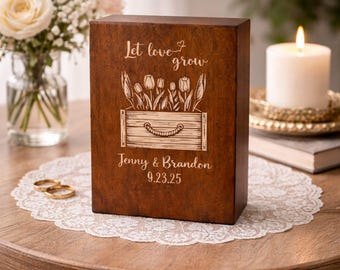 Urna funeraria de madera personalizada, urna conmemorativa grabada con la inscripción "Que el amor crezca", urna funeraria personalizada con nombre y fecha, urna de madera de sheesham hecha a mano.