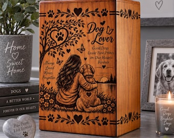 Dog Lover Pet Urn Box, Personalized Wooden Dog Memorial Keepsake, Engraved Pet Ashes Box, Handmade Pet Loss Gift, Dog Remembrance