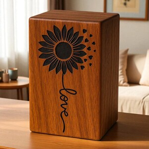 Urn box with size and capacity chart for different weight options