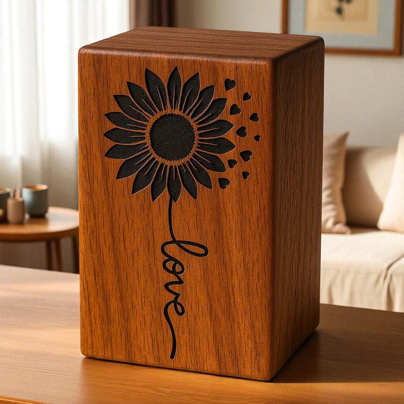 Urn box with size and capacity chart for different weight options