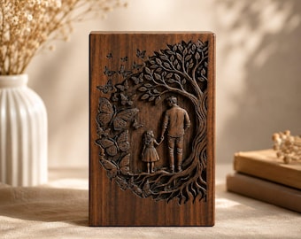 Caja de urna funeraria de madera personalizada, urna conmemorativa Árbol de la Vida para cenizas, caja de recuerdos grabada con mariposa, urna de recuerdo hecha a mano.