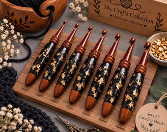 Wood Resin Crochet Hook Set 10 Pcs, Handmade Crochet Hooks 4mm-12mm, Ergonomic Wooden Handles, Gift for Crocheter