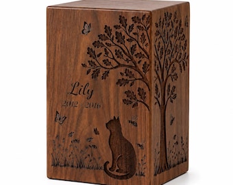 Personalized Wooden Pet Urn for Ashes | Custom Engraved Cat Memorial Urn Box | Pet Cremation Ashes Keeper | Pet Loss Sympathy Gift