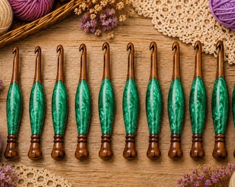 Handmade Wood and Resin Crochet Hook Set, 9 Piece Ergonomic Crochet Hooks, Wooden Yarn Tools, Crochet Gift for Her