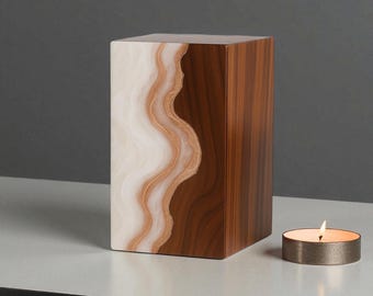 Handgemaakte houten urnendoos met harsgolfontwerp | Rozenhouten urn voor as | Op maat gegraveerde gedenkdoos | Crematie-urn voor volwassenen