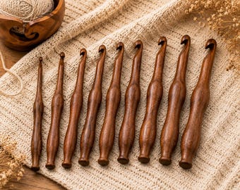 Sheesham Wood Crochet Hook Set, 9 Piece Handmade Wooden Hooks, Ergonomic Afghan Crochet Hooks, 4mm to 12mm Yarn Craft Set