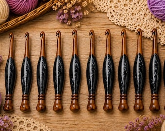 Handcrafted Resin and Wood Crochet Hooks, 9 Piece Ergonomic Crochet Hook Set, Handmade Yarn Tools, Crochet Gift for Crafte