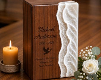 Ocean Resin Cremation Urn for Human Ashes Handmade Wooden Memorial Urn Personalized Funeral Ashes Urn Custom Engraved