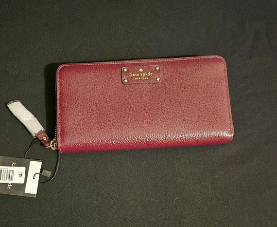 Kate Spade Wellesley Zip Around Burgundy Wine Textured Wallet Organizer Clutch BNWT Etsy