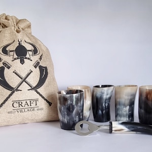 Viking Drinking Horn Shot Glass Set – Handmade Horn Cups – Norse Style Whiskey Shot Glasses – Medieval Barware – Unique Groomsmen Gift